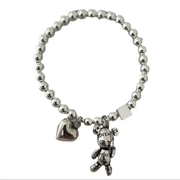 Anthropologie Stainless Steel Bear Love Peace Heart Bracelets - Picture 3 of 9